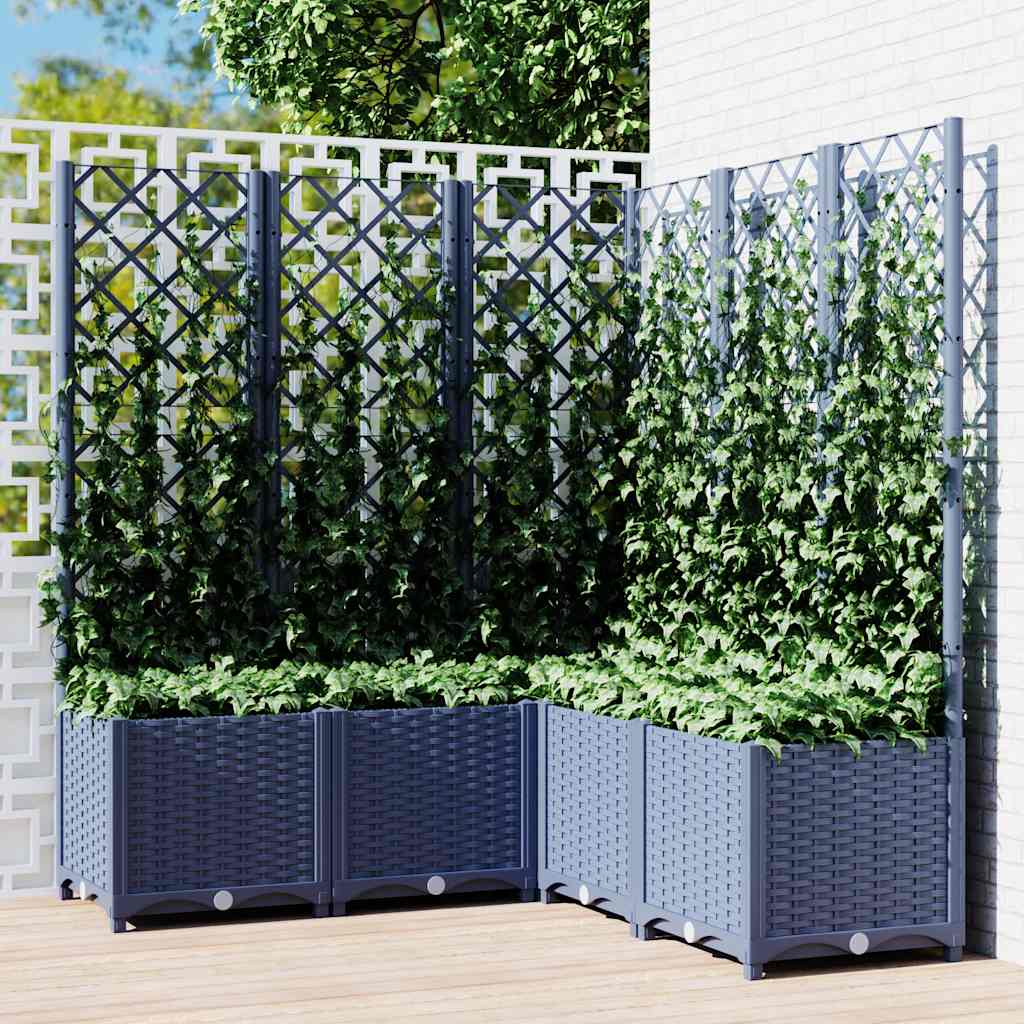 Garten-Pflanzgefäß Mit Spalier 40 X 40 X 121,5 Cm Pp Blaugrau