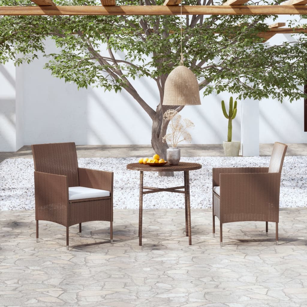 3-Tlg. Garten-Essgruppe Poly Rattan Grau