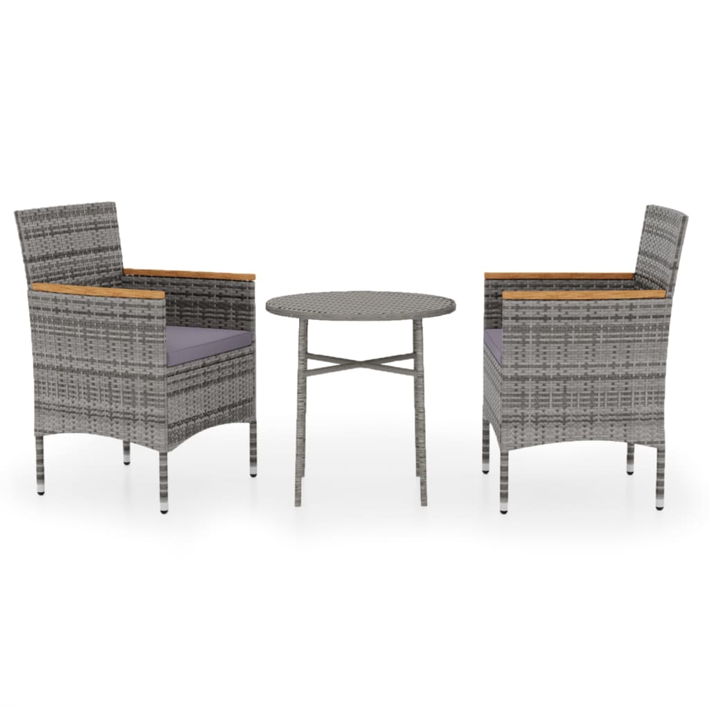 3-Tlg. Garten-Essgruppe Poly Rattan Grau