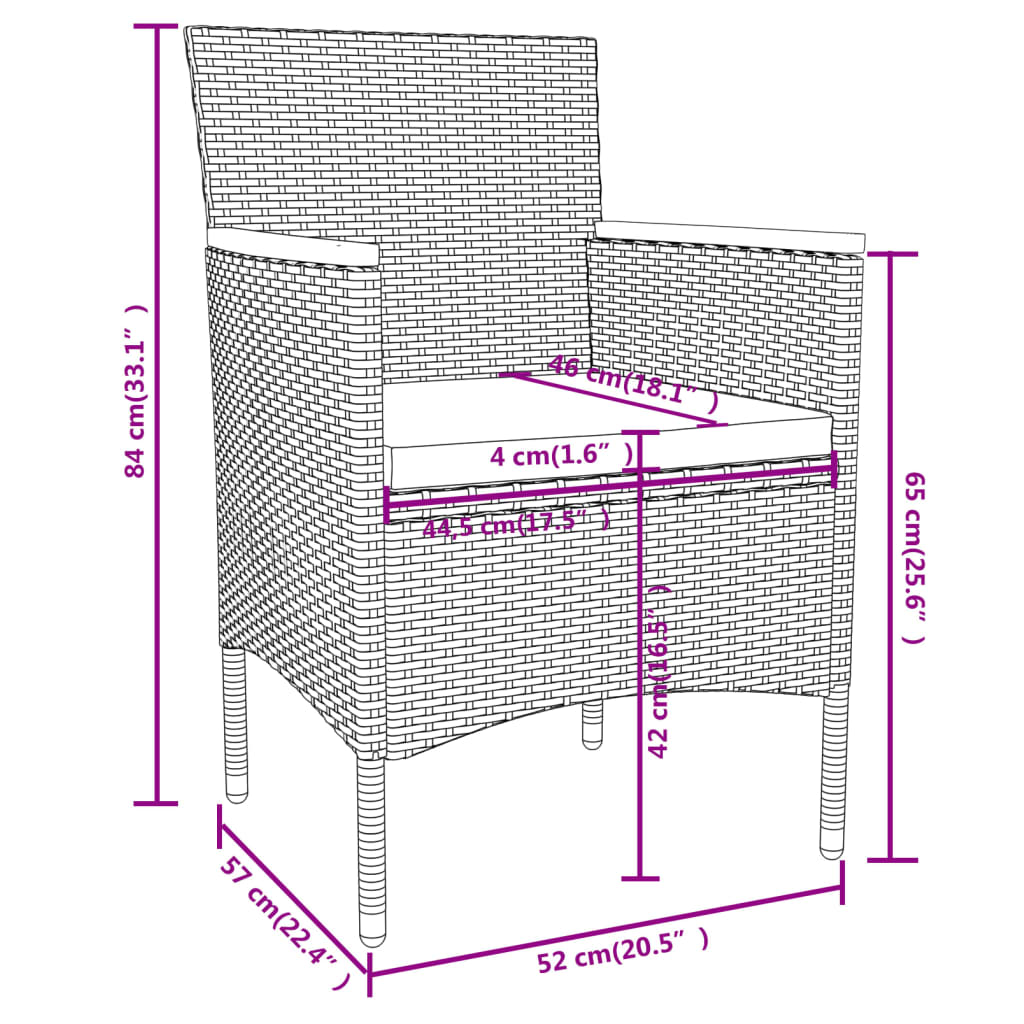 3-Tlg. Garten-Essgruppe Poly Rattan Grau