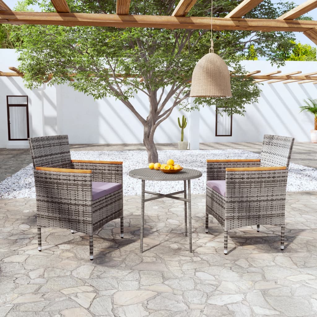 3-Tlg. Garten-Essgruppe Poly Rattan Grau