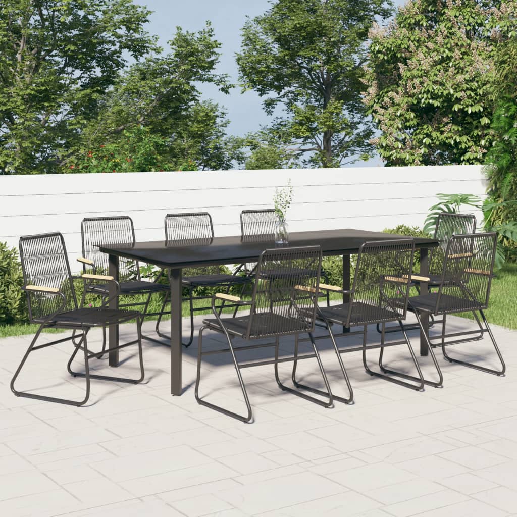 9-Tlg. Garten-Essgruppe Schwarz Pvc Rattan