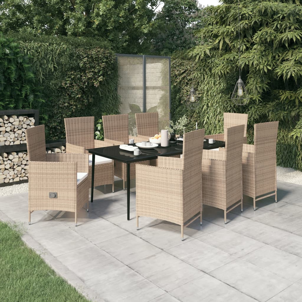 9-Tlg. Garten-Essgruppe Mit Kissen Schwarz