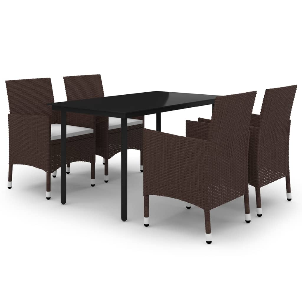 5-Tlg. Garten-Essgruppe Mit Auflagen Poly Rattan Und Glas