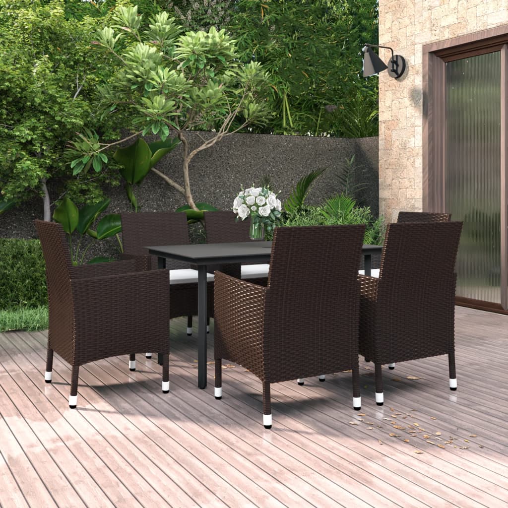9-Tlg. Garten-Essgruppe Mit Auflagen Poly Rattan Und Glas