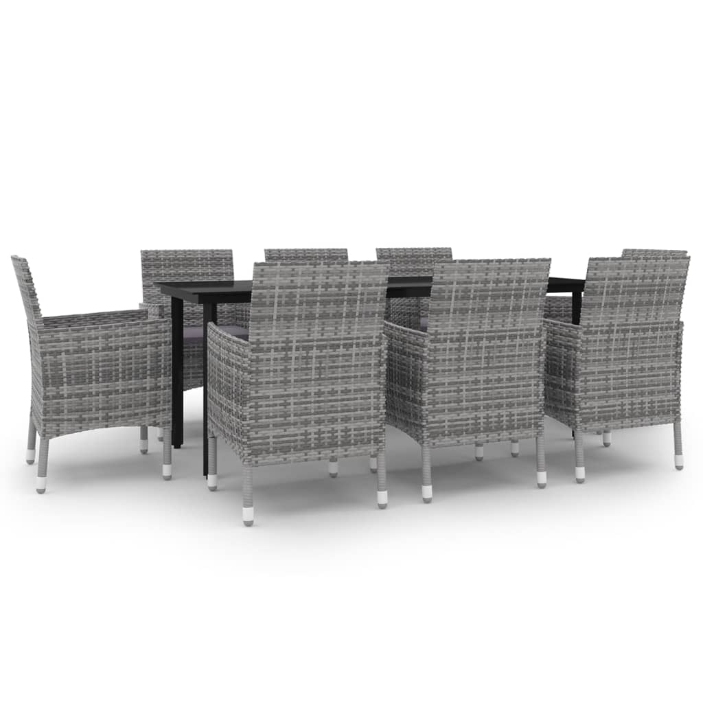 9-Tlg. Garten-Essgruppe Mit Auflagen Poly Rattan Und Glas