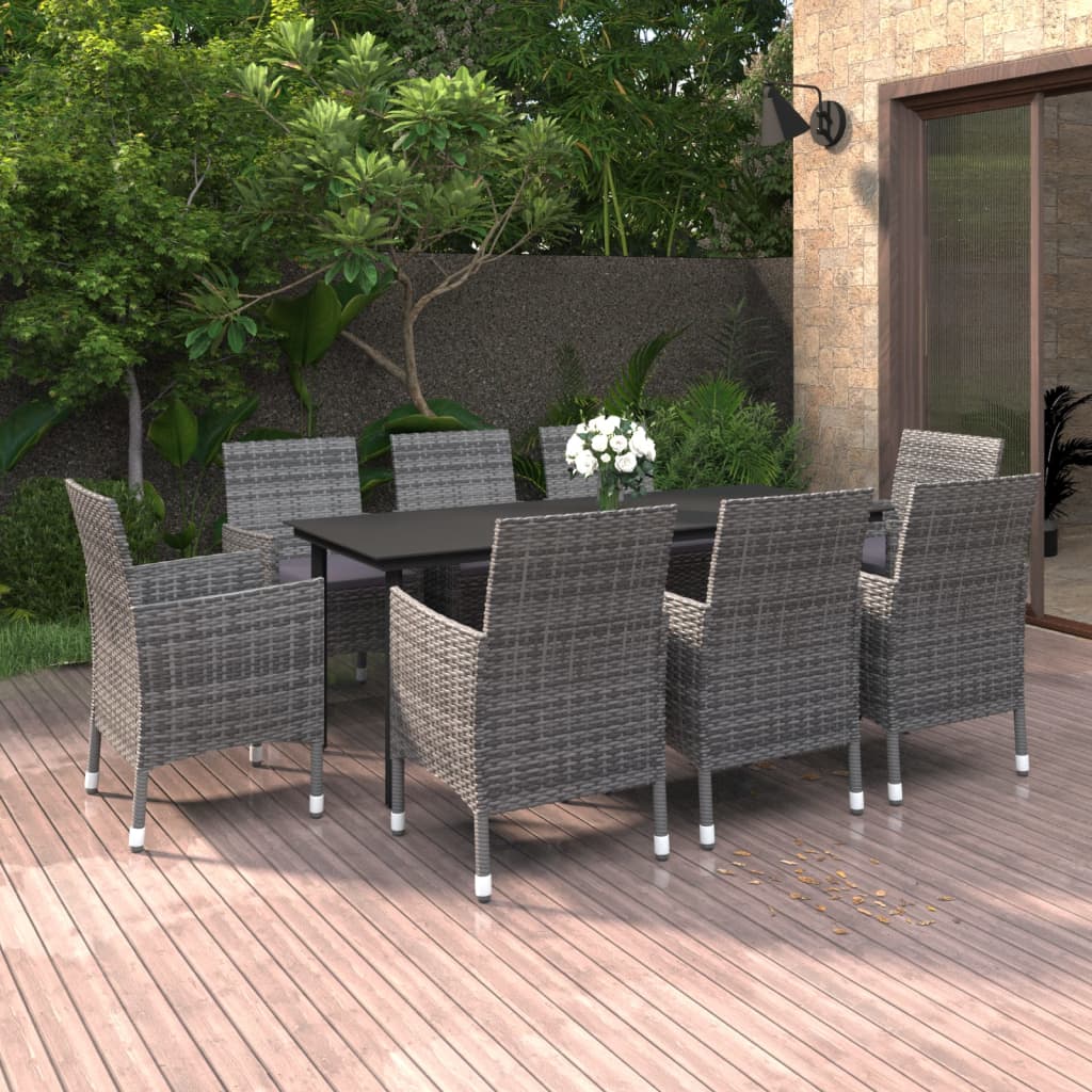 9-Tlg. Garten-Essgruppe Mit Auflagen Poly Rattan Und Glas