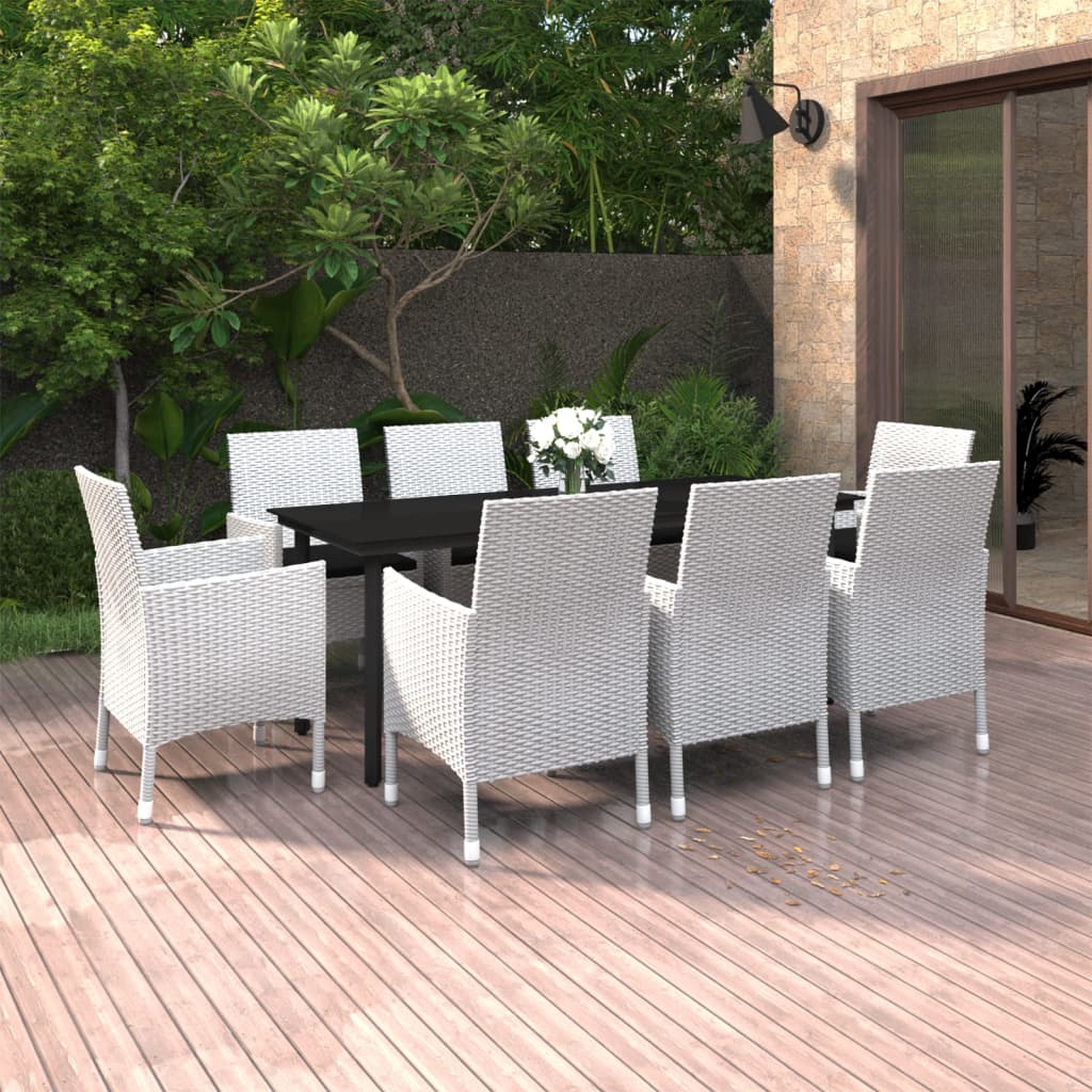 9-Tlg. Garten-Essgruppe Mit Auflagen Poly Rattan Und Glas