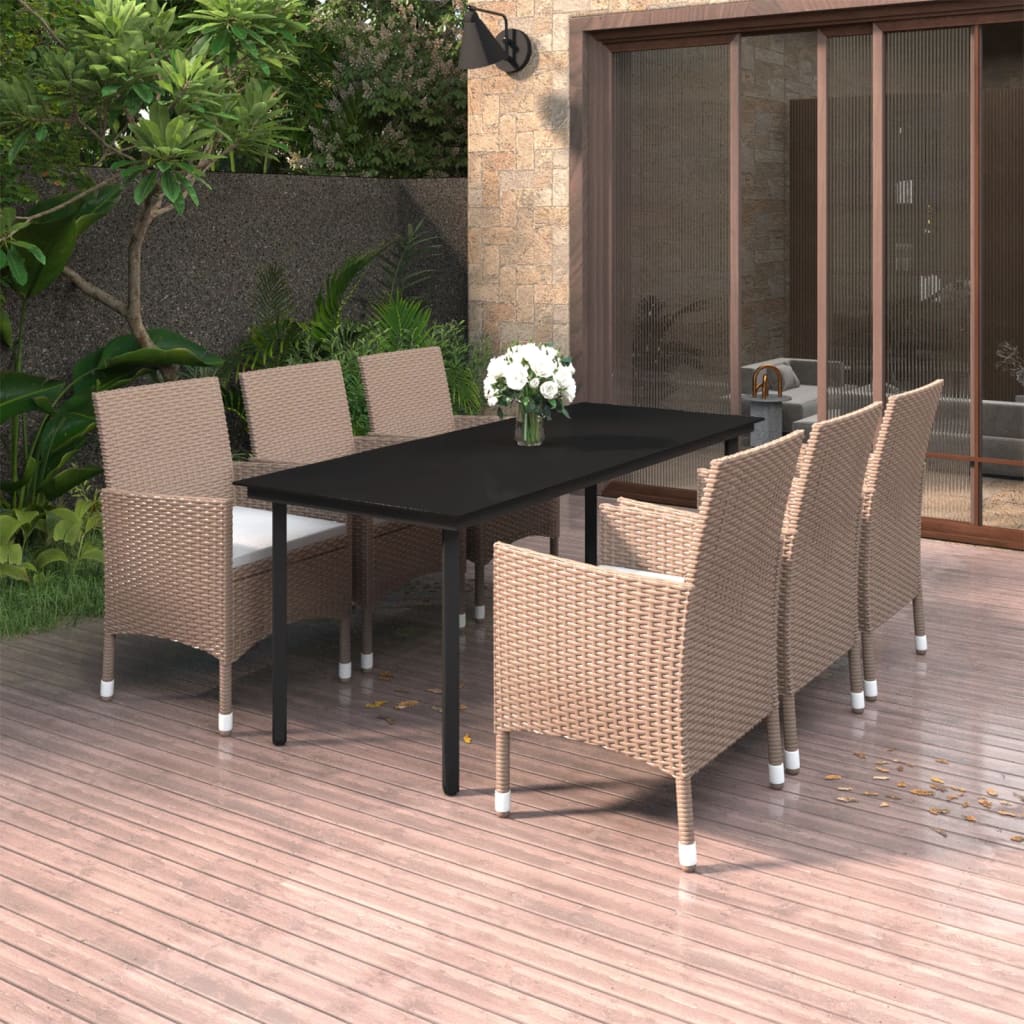 5-Tlg. Garten-Essgruppe Mit Auflagen Poly Rattan Und Glas