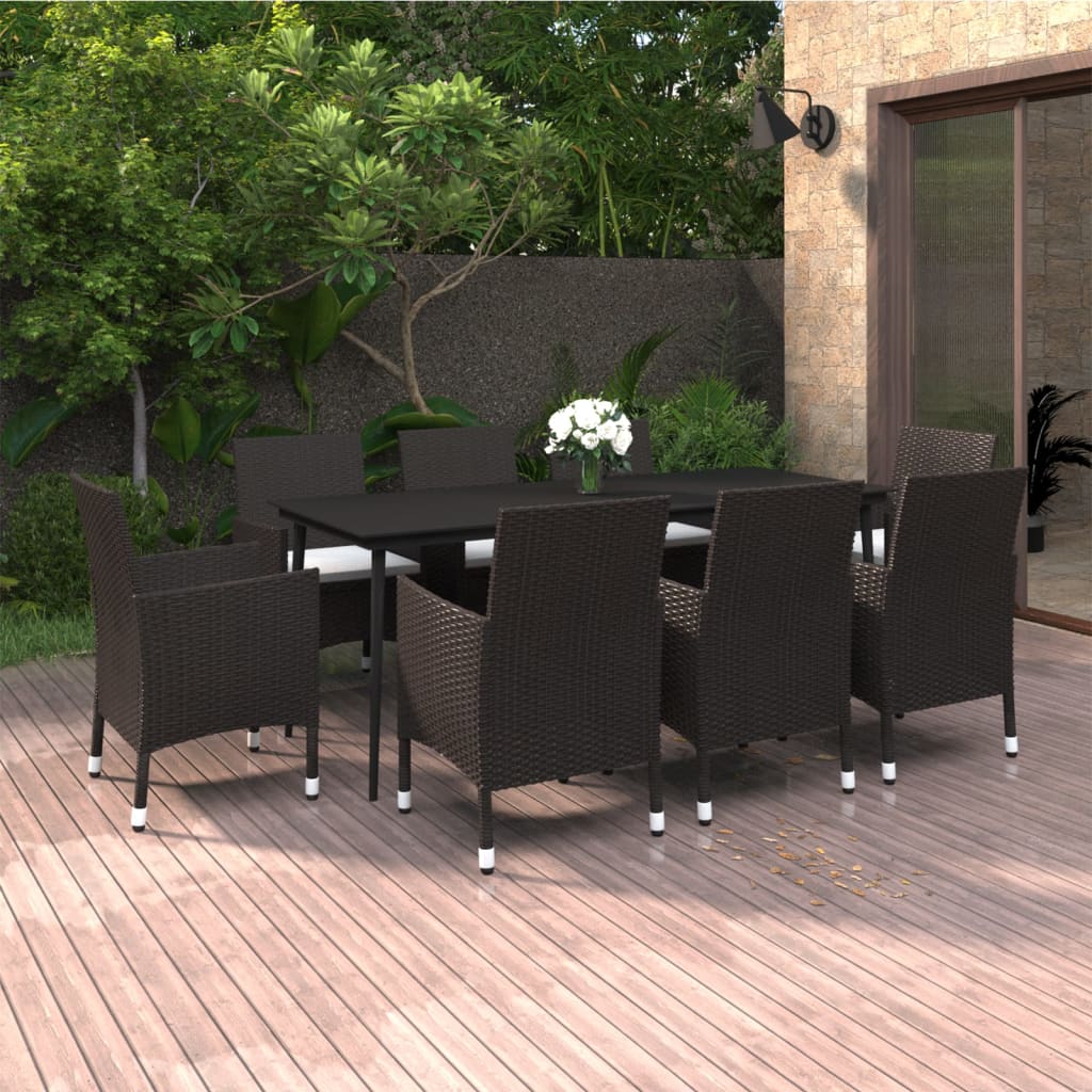 7-Tlg. Garten-Essgruppe Mit Auflagen Poly Rattan Und Glas
