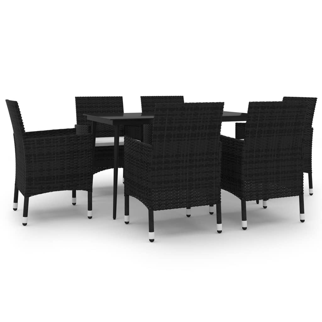 7-Tlg. Garten-Essgruppe Mit Auflagen Poly Rattan Und Glas