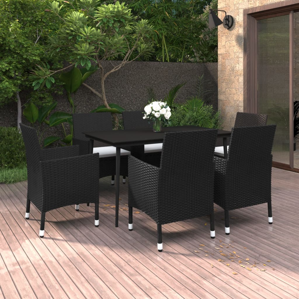 7-Tlg. Garten-Essgruppe Mit Auflagen Poly Rattan Und Glas