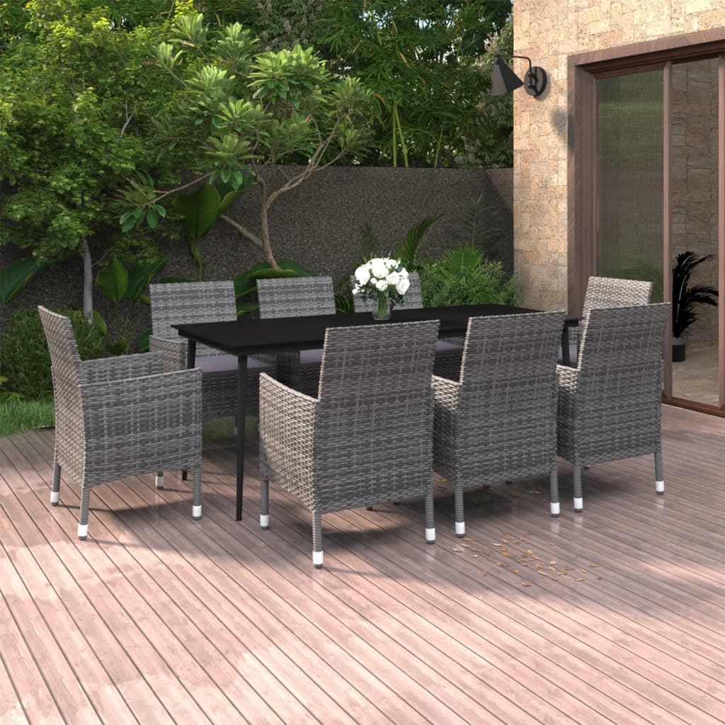 7-Tlg. Garten-Essgruppe Mit Kissen Poly Rattan Und Glas