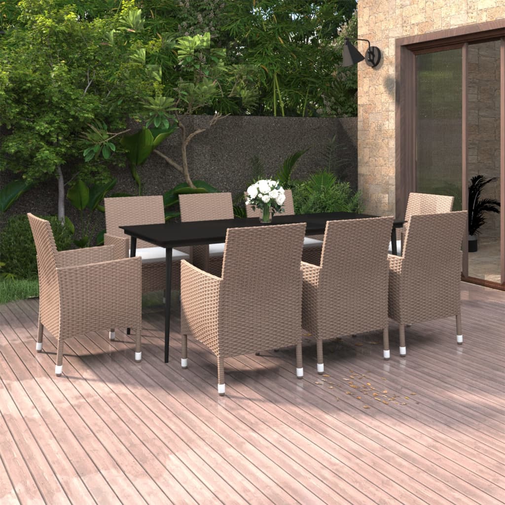 7-Tlg. Garten-Essgruppe Mit Kissen Poly Rattan Und Glas