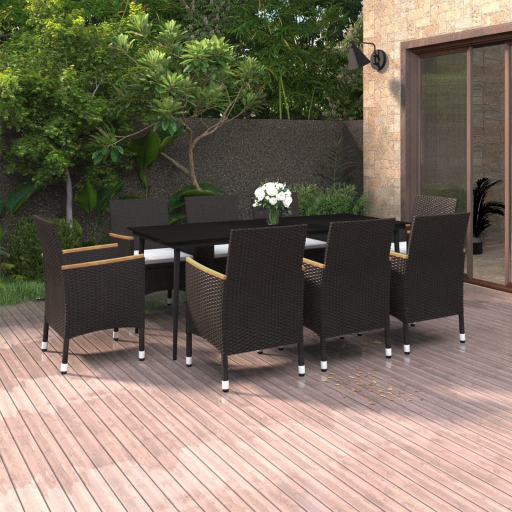 7-Tlg. Garten-Essgruppe Mit Kissen Poly Rattan Und Glas