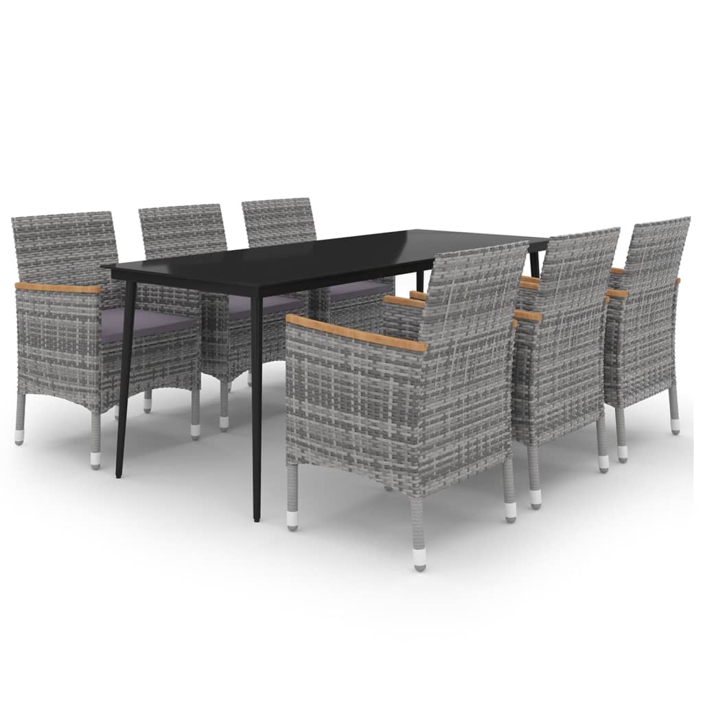 7-Tlg. Garten-Essgruppe Mit Kissen Poly Rattan Und Glas