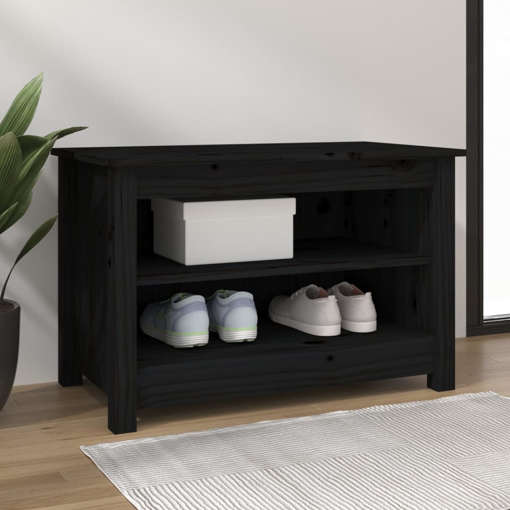 Schuhbank 70X38X45,5 Cm Massivholz Kiefer Schwarz