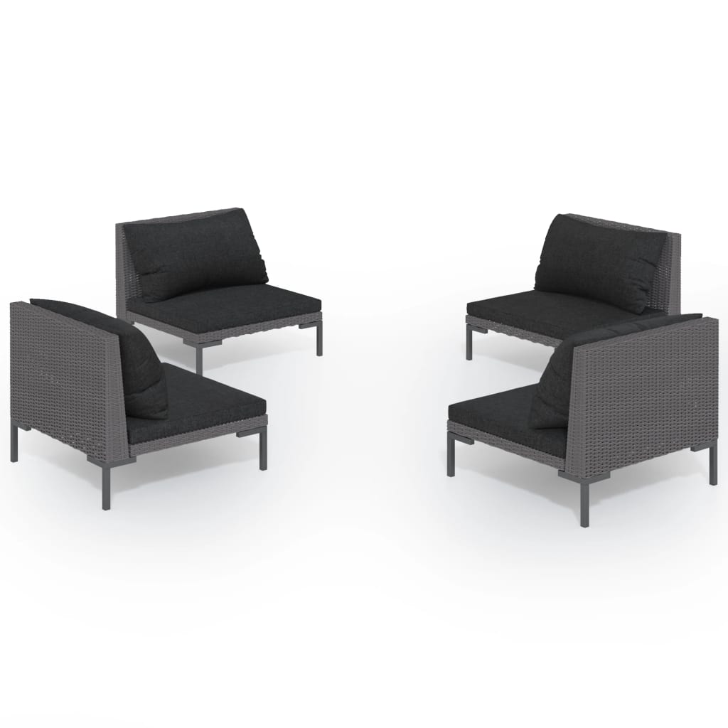 4-Tlg. Garten-Lounge-Set Mit Kissen Poly Rattan Dunkelgrau