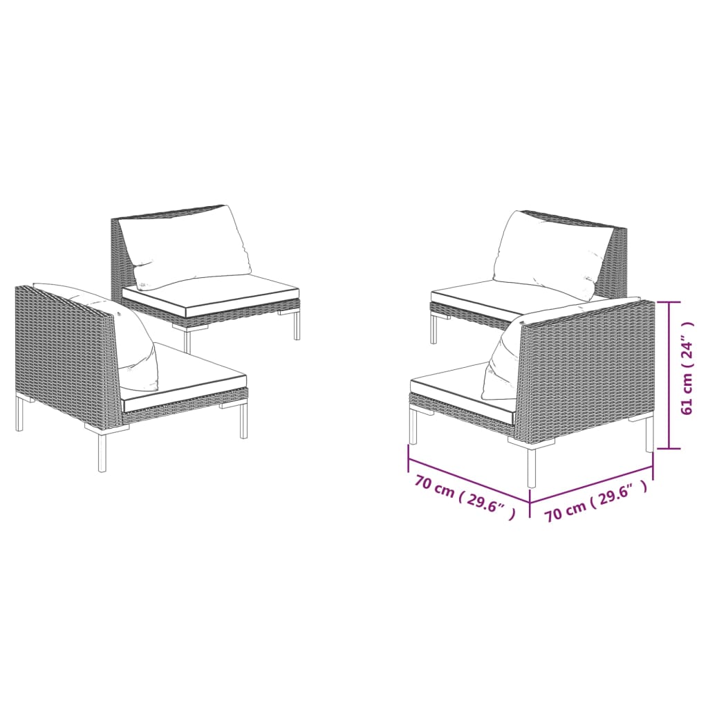 4-Tlg. Garten-Lounge-Set Mit Kissen Poly Rattan Dunkelgrau