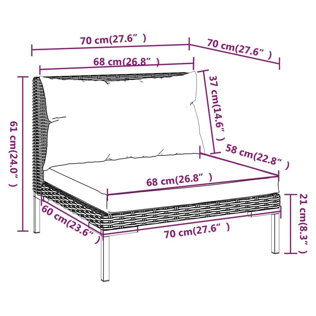 4-Tlg. Garten-Lounge-Set Mit Kissen Poly Rattan Dunkelgrau