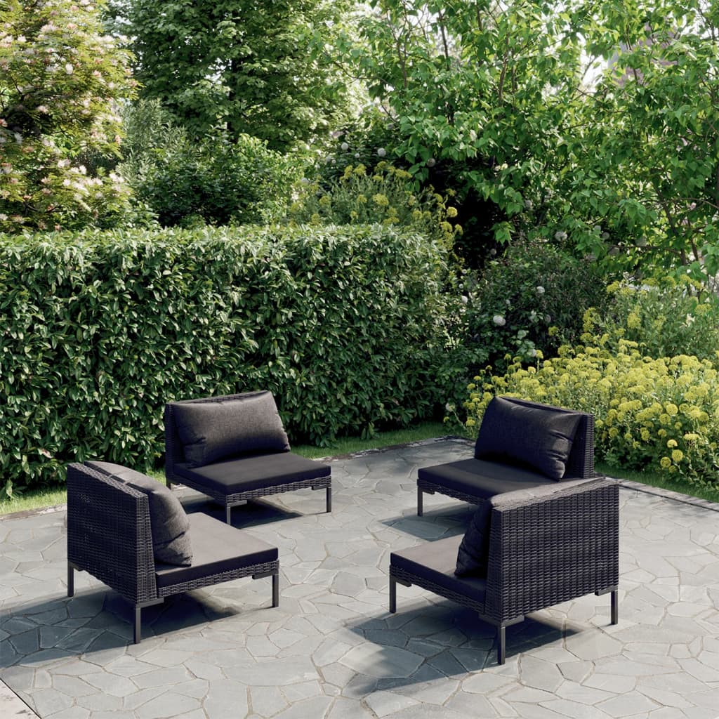 4-Tlg. Garten-Lounge-Set Mit Kissen Poly Rattan Dunkelgrau