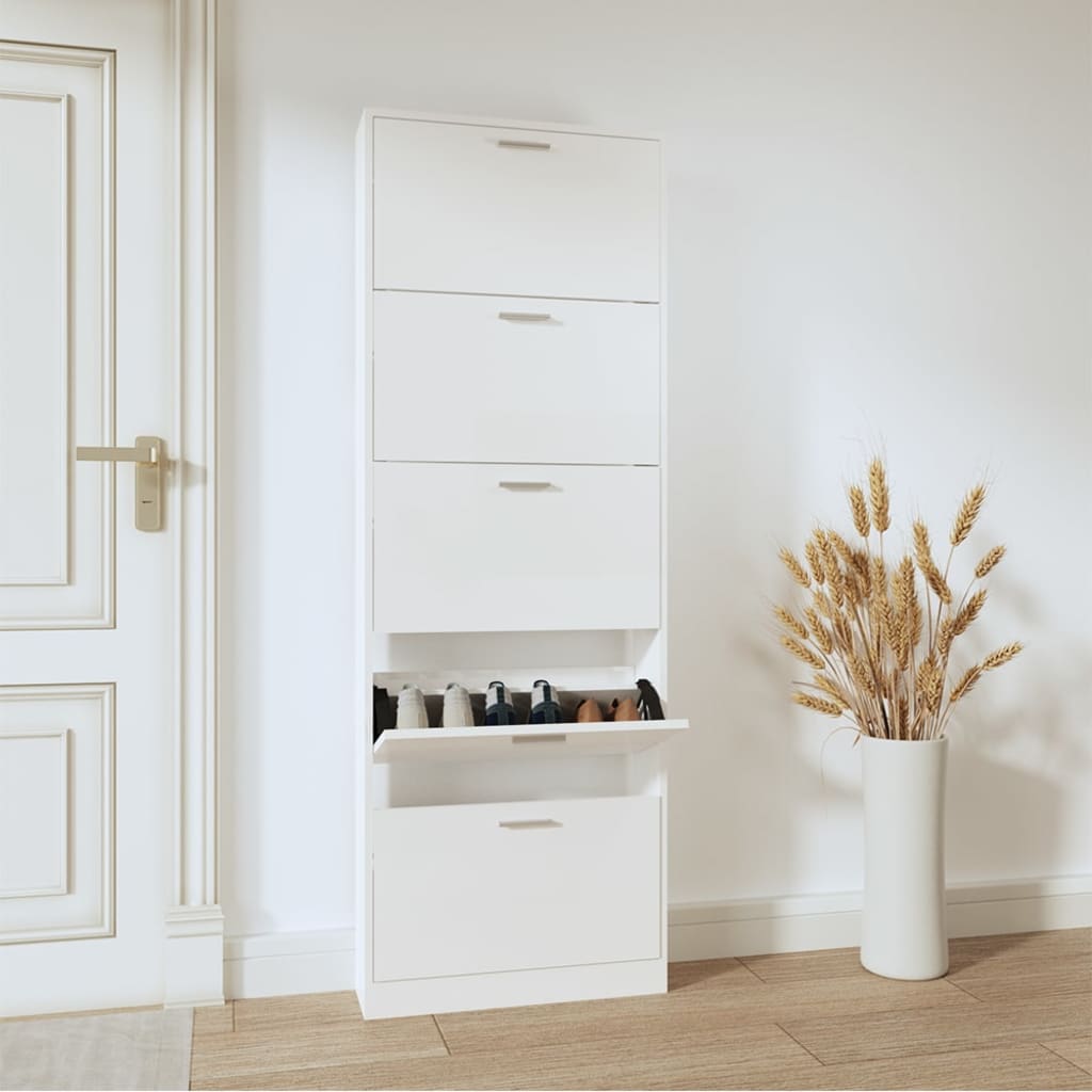 Schuhschrank 59X17X Holzwerkstoff Hochglanz-Weiß