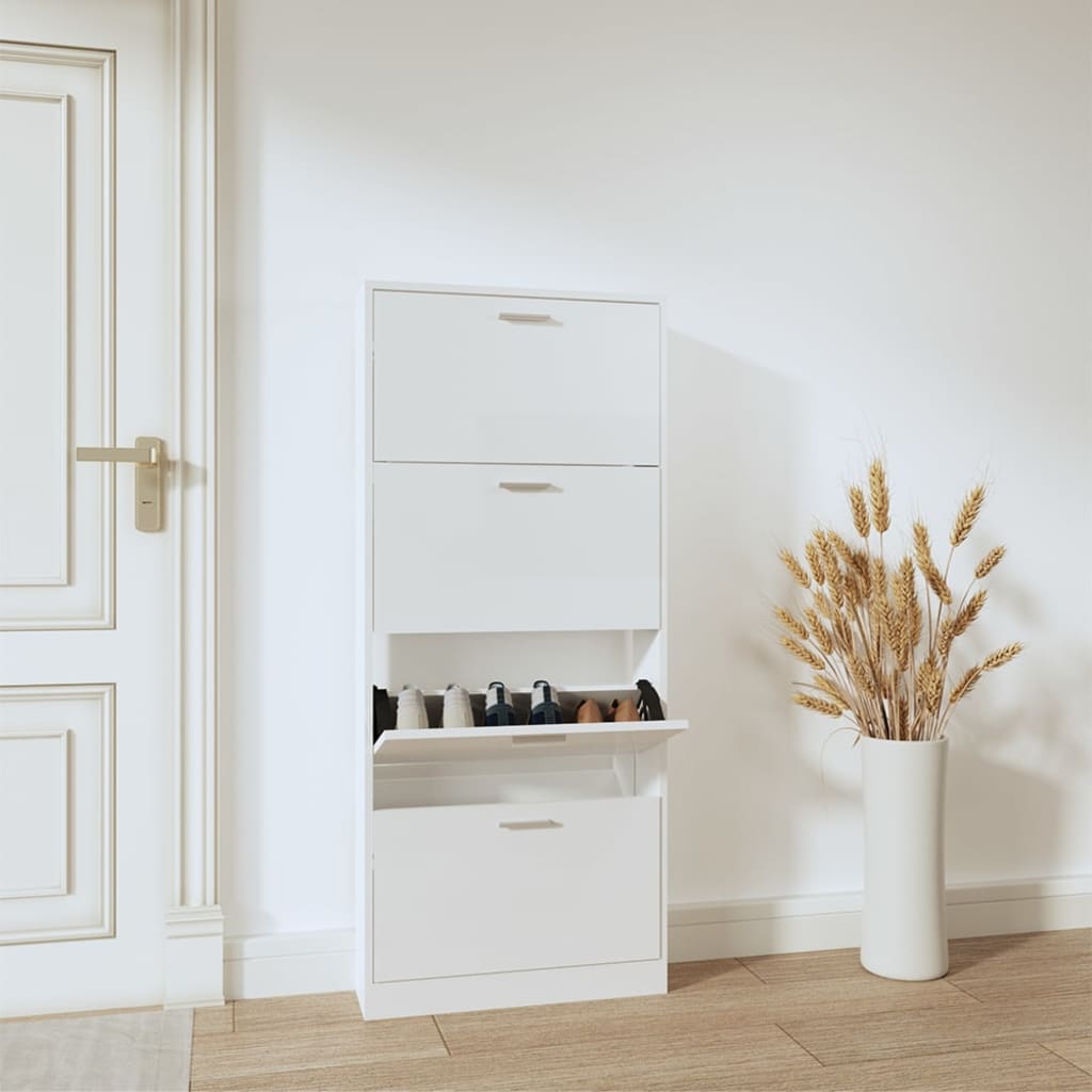 Schuhschrank 59X17X Holzwerkstoff Hochglanz-Weiß