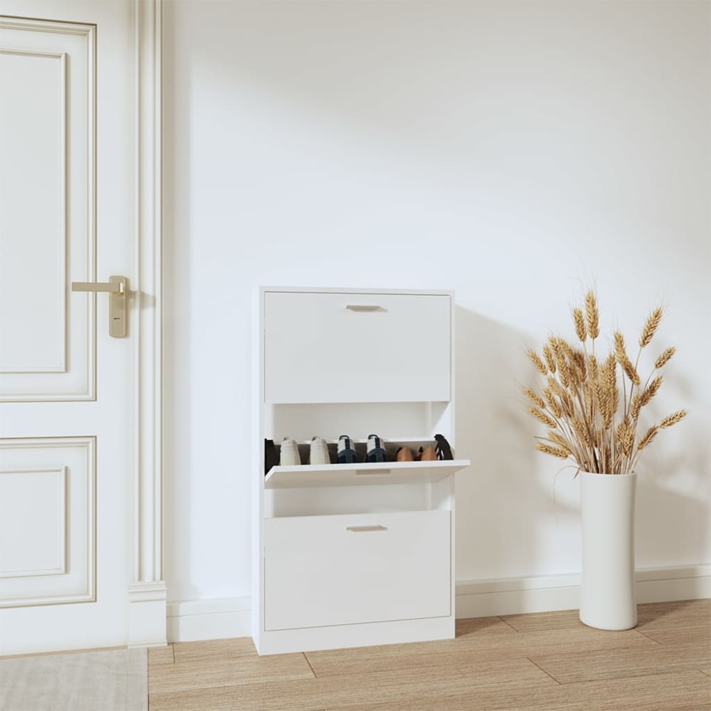 Schuhschrank 59X17X Holzwerkstoff Hochglanz-Weiß