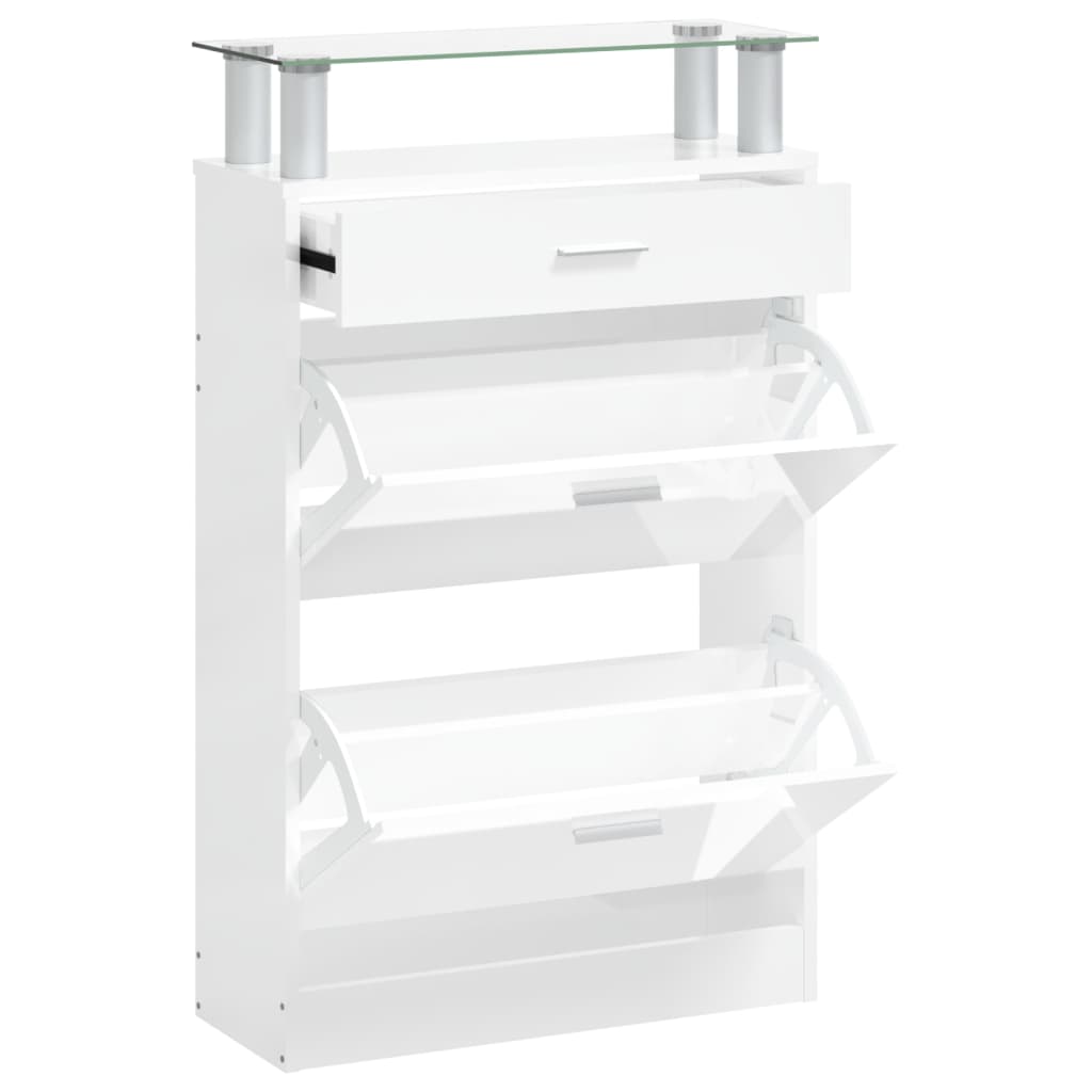 Schuhschrank 63X24X104 Cm Holzwerkstoff Hochglanz-Weiß