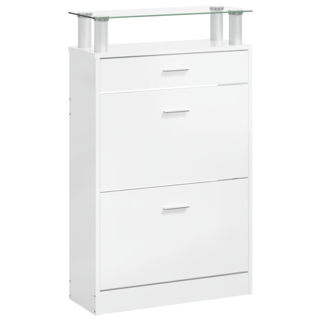 Schuhschrank 63X24X104 Cm Holzwerkstoff Hochglanz-Weiß