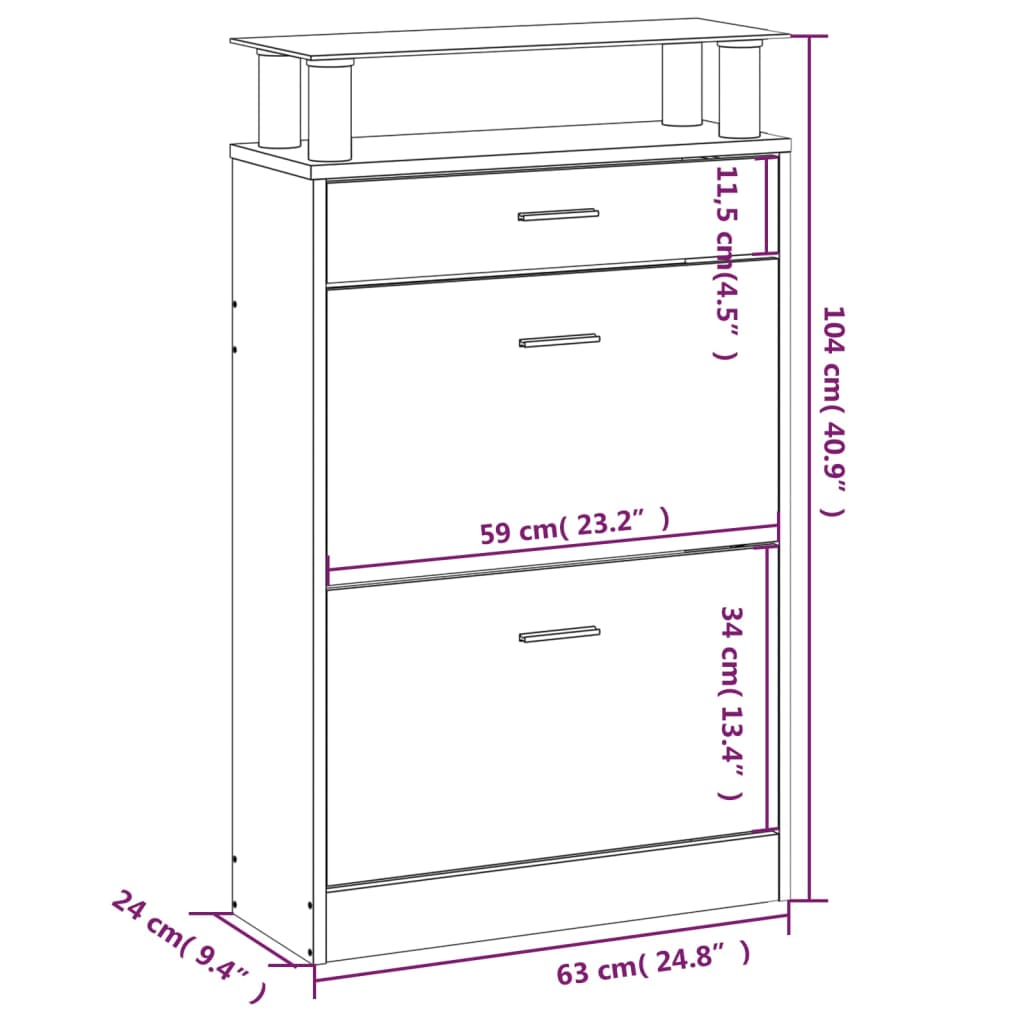 Schuhschrank 63X24X104 Cm Holzwerkstoff Räuchereiche