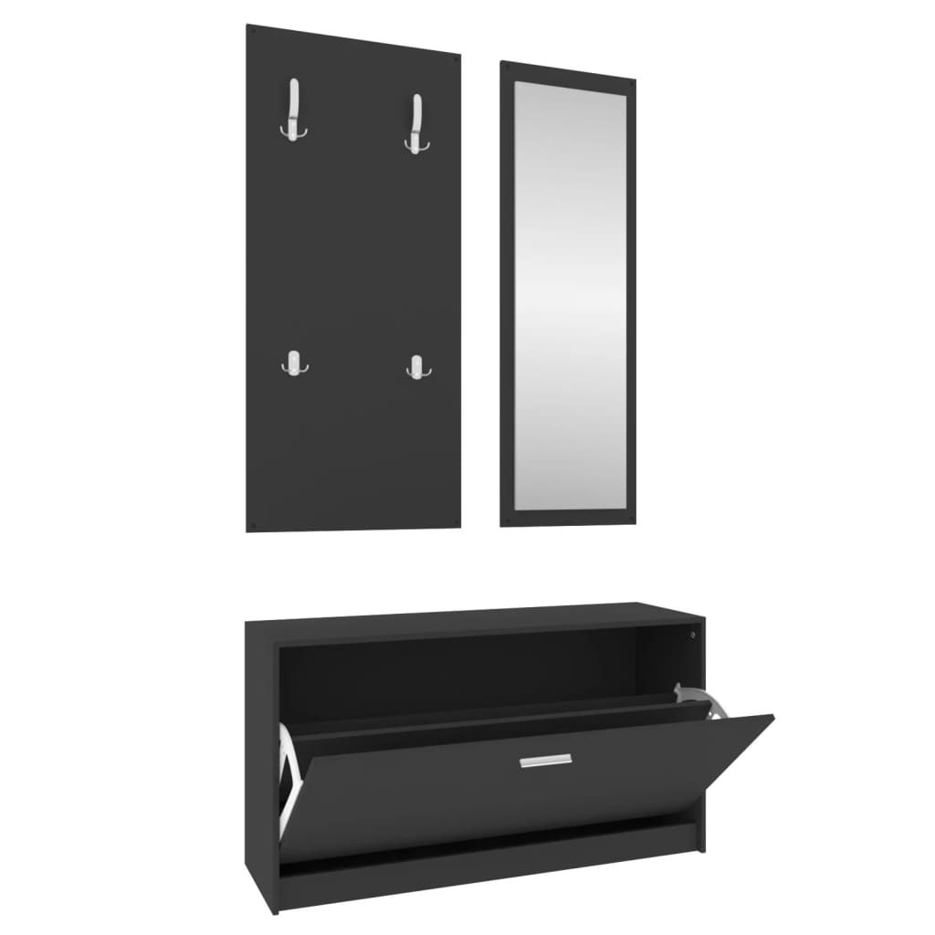 3-Tlg. Flurmöbel-Set Holzwerkstoff Schwarz