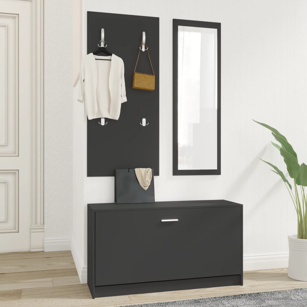 3-Tlg. Flurmöbel-Set Holzwerkstoff Schwarz