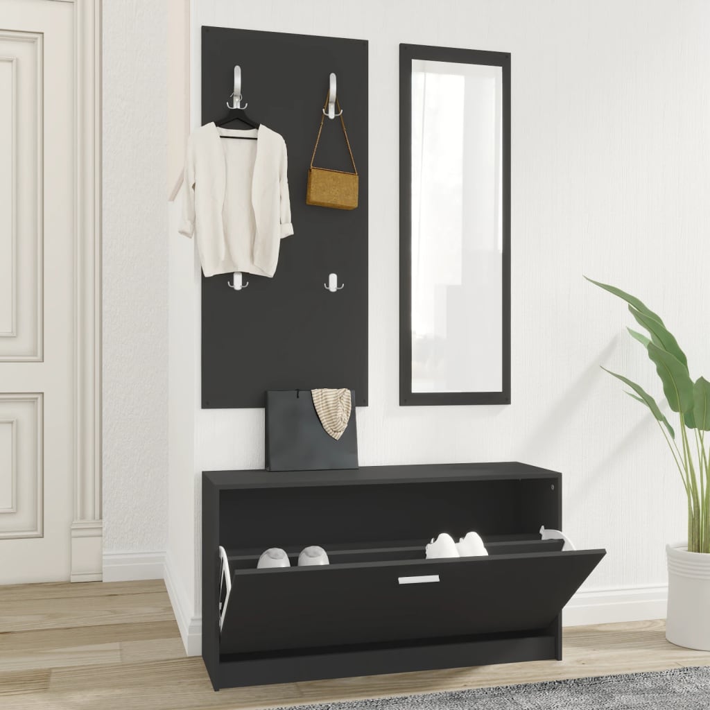 3-Tlg. Flurmöbel-Set Holzwerkstoff Schwarz