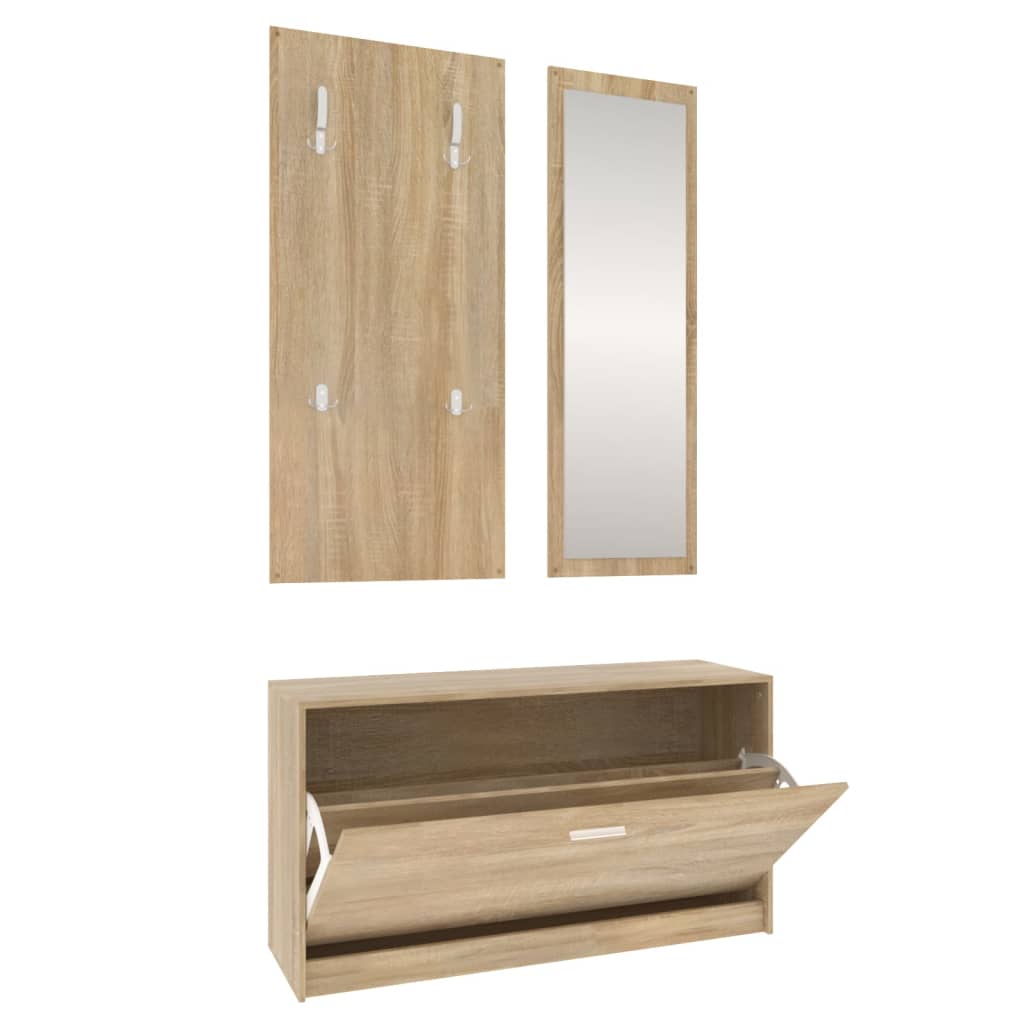 3-In-1 Schuhschrank-Set Sonoma-Eiche Holzwerkstoff Sonoma Eiche