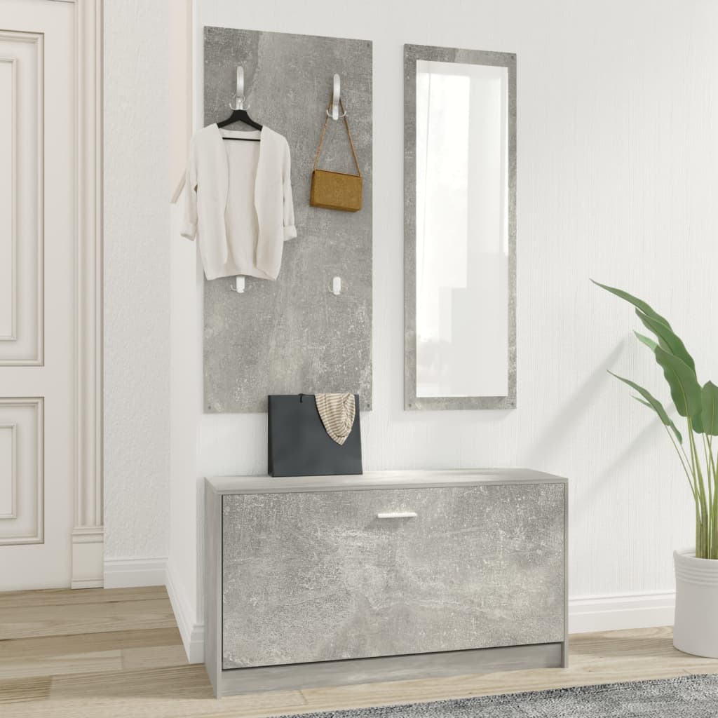 3-Tlg. Flurmöbel-Set Holzwerkstoff Betongrau