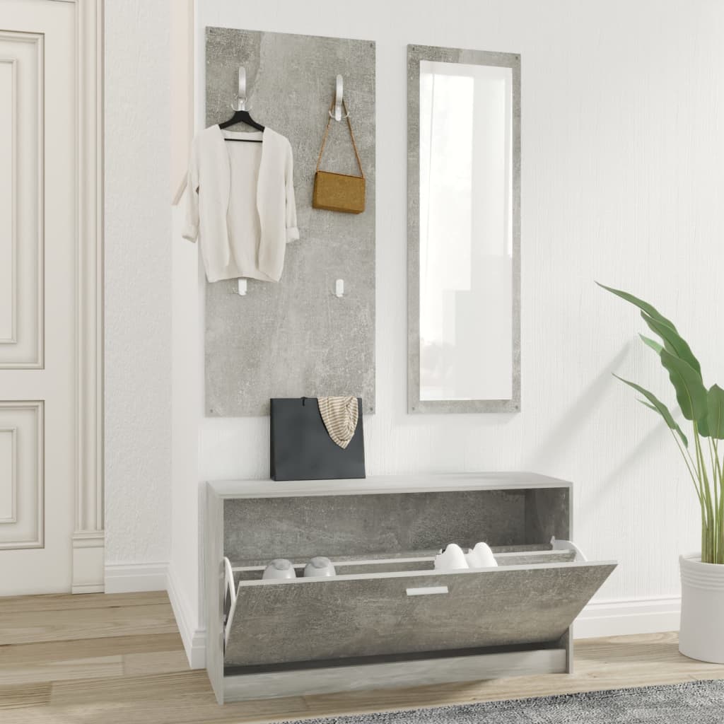 3-Tlg. Flurmöbel-Set Holzwerkstoff Betongrau