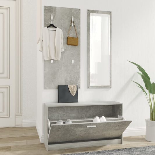 3-Tlg. Flurmöbel-Set Holzwerkstoff Betongrau