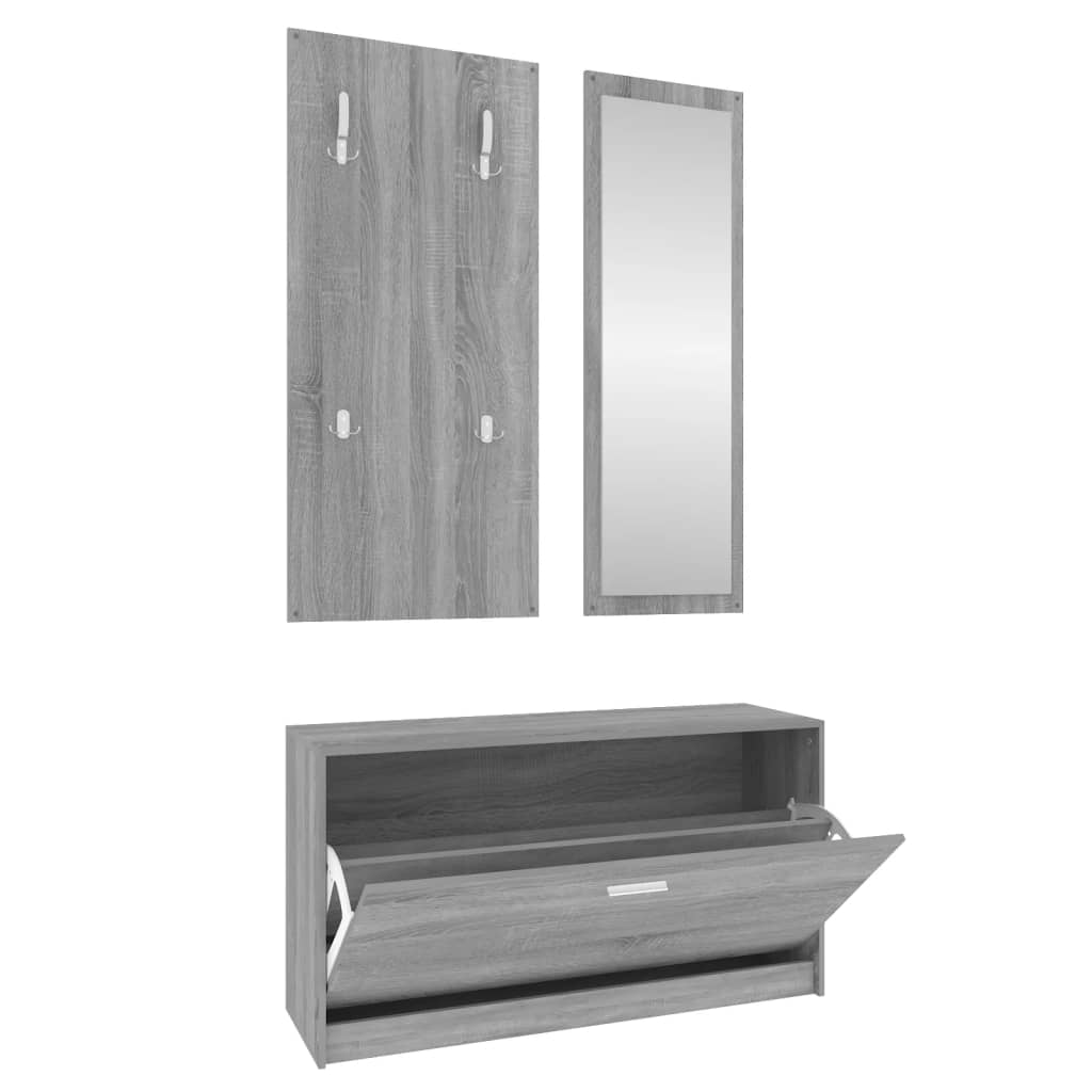 3-Tlg. Flurmöbel-Set Holzwerkstoff Grau Sonoma