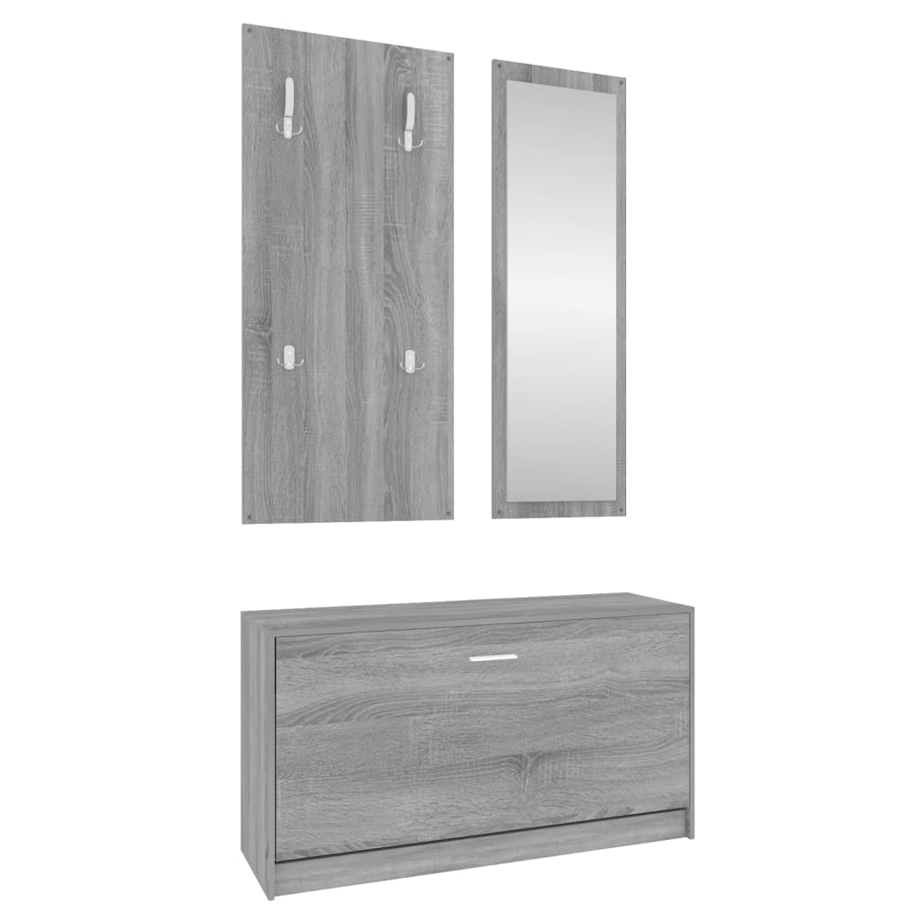 3-Tlg. Flurmöbel-Set Holzwerkstoff Grau Sonoma