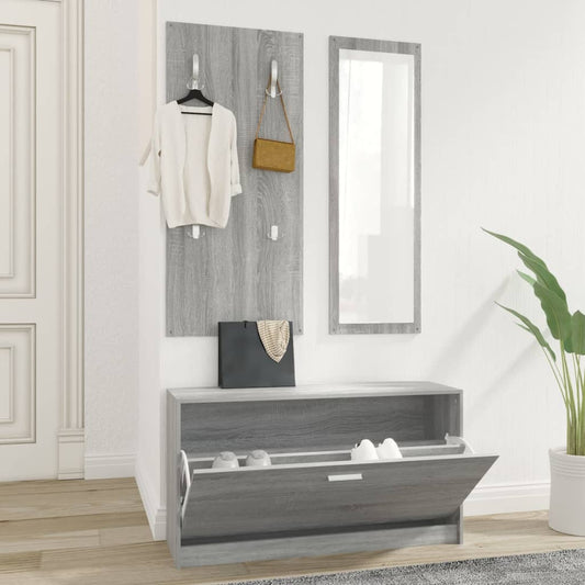 3-Tlg. Flurmöbel-Set Holzwerkstoff Grau Sonoma