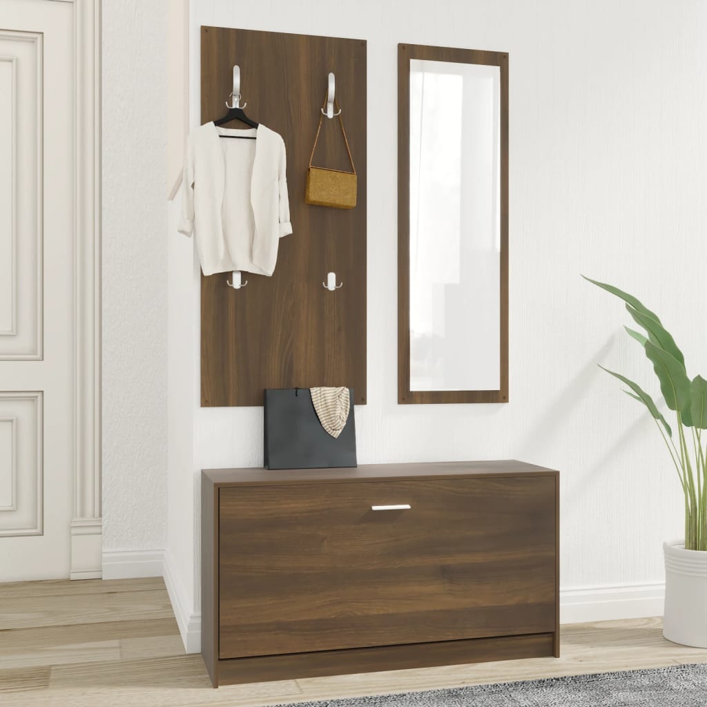 3-Tlg. Flurmöbel-Set Braun Eichen-Optik Holzwerkstoff Braune Eiche