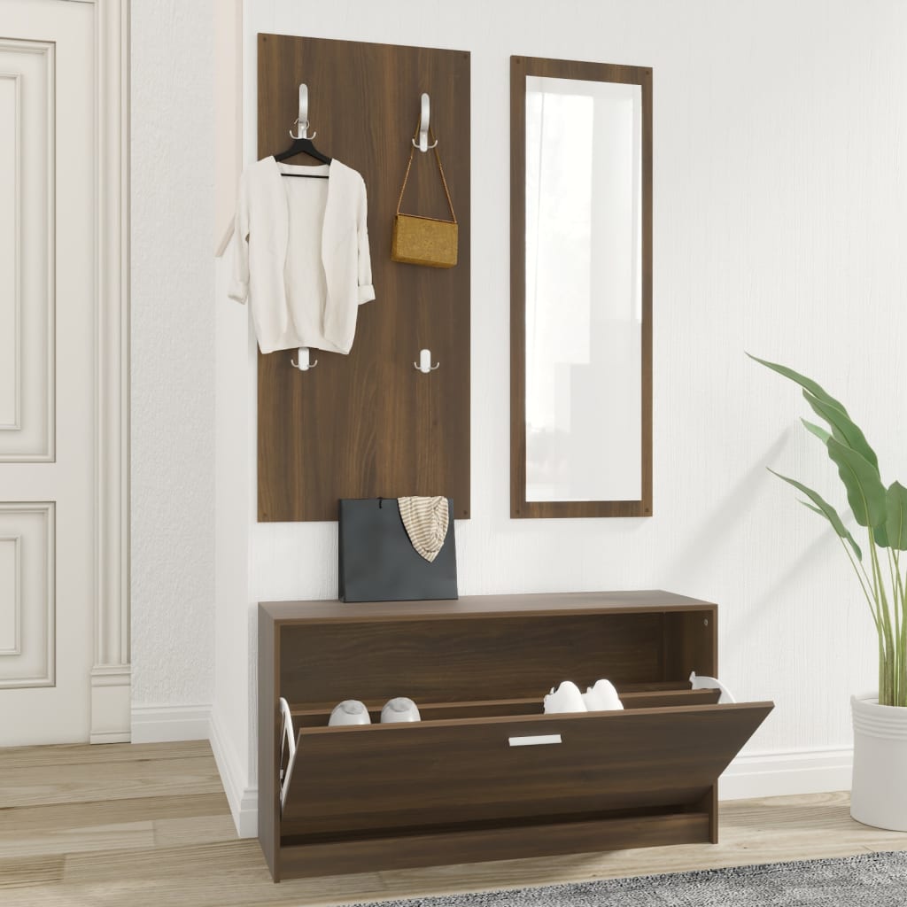 3-Tlg. Flurmöbel-Set Braun Eichen-Optik Holzwerkstoff Braune Eiche