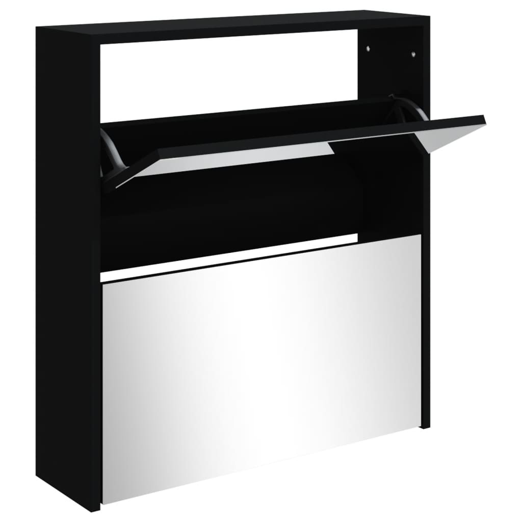 Schuhschrank Mit Spiegel 2 Fächer 63X17X Schwarz