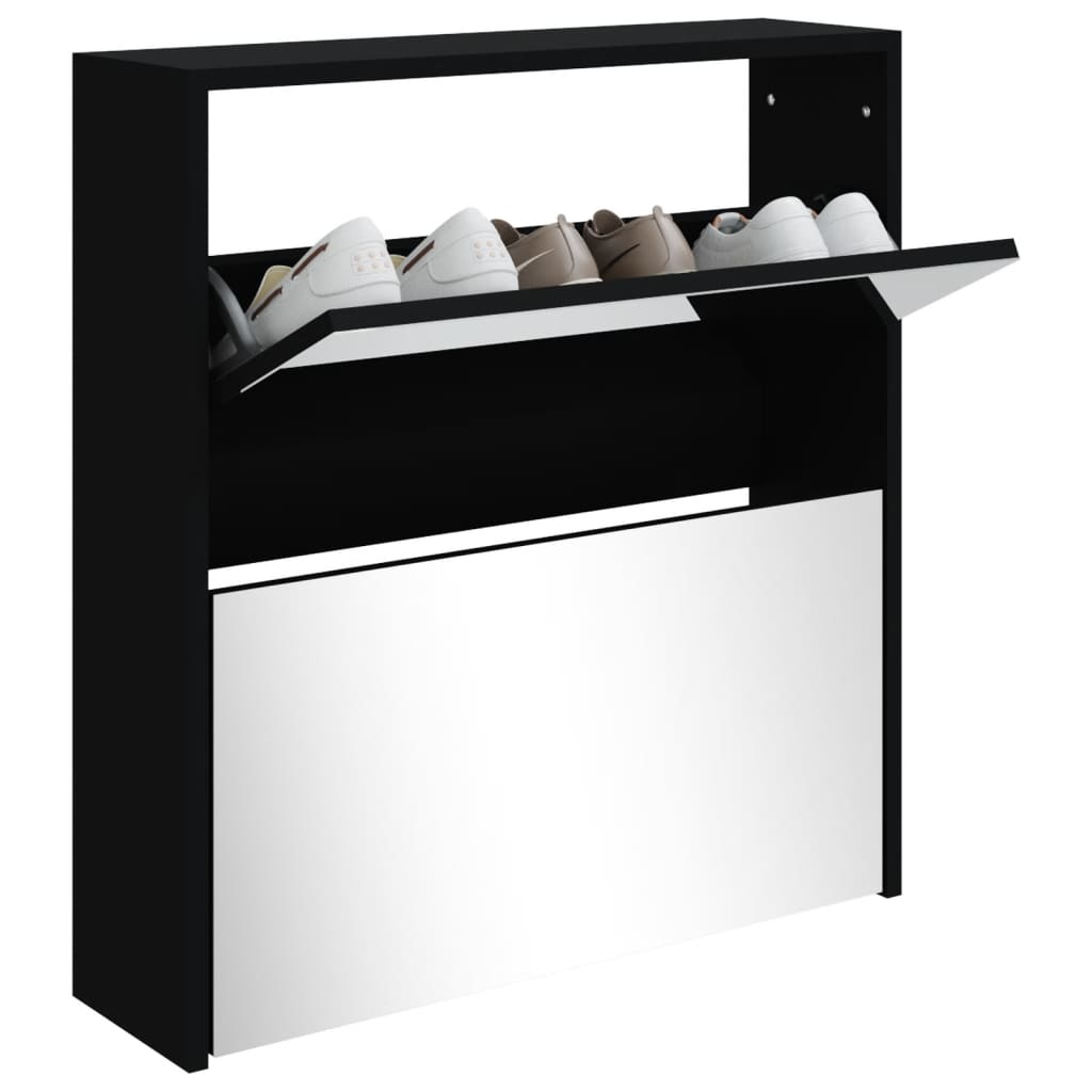 Schuhschrank Mit Spiegel 2 Fächer 63X17X Schwarz