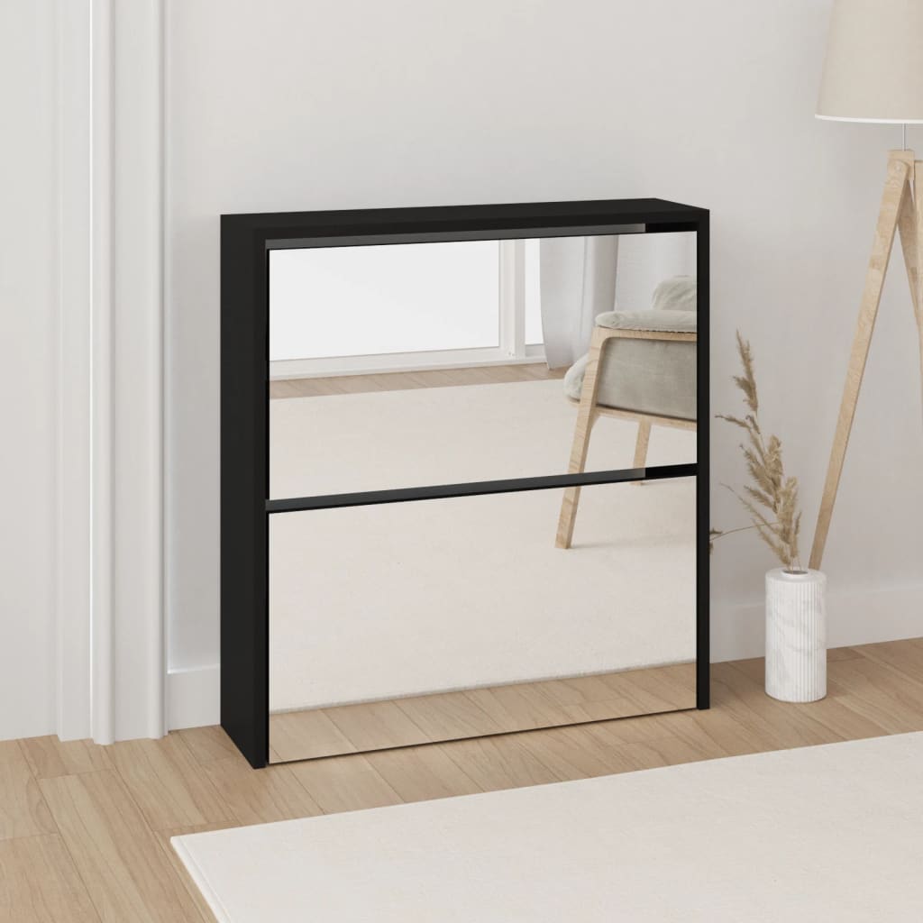 Schuhschrank Mit Spiegel 2 Fächer 63X17X Schwarz
