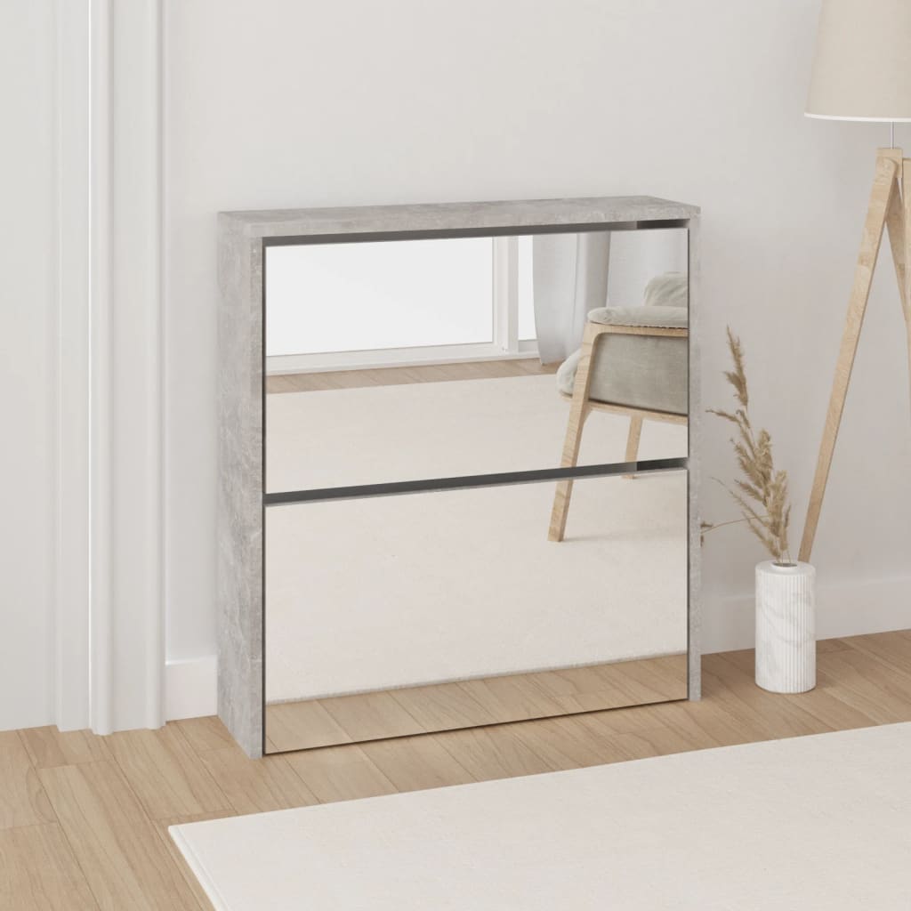Schuhschrank Mit Spiegel 2 Fächer 63X17X Betongrau