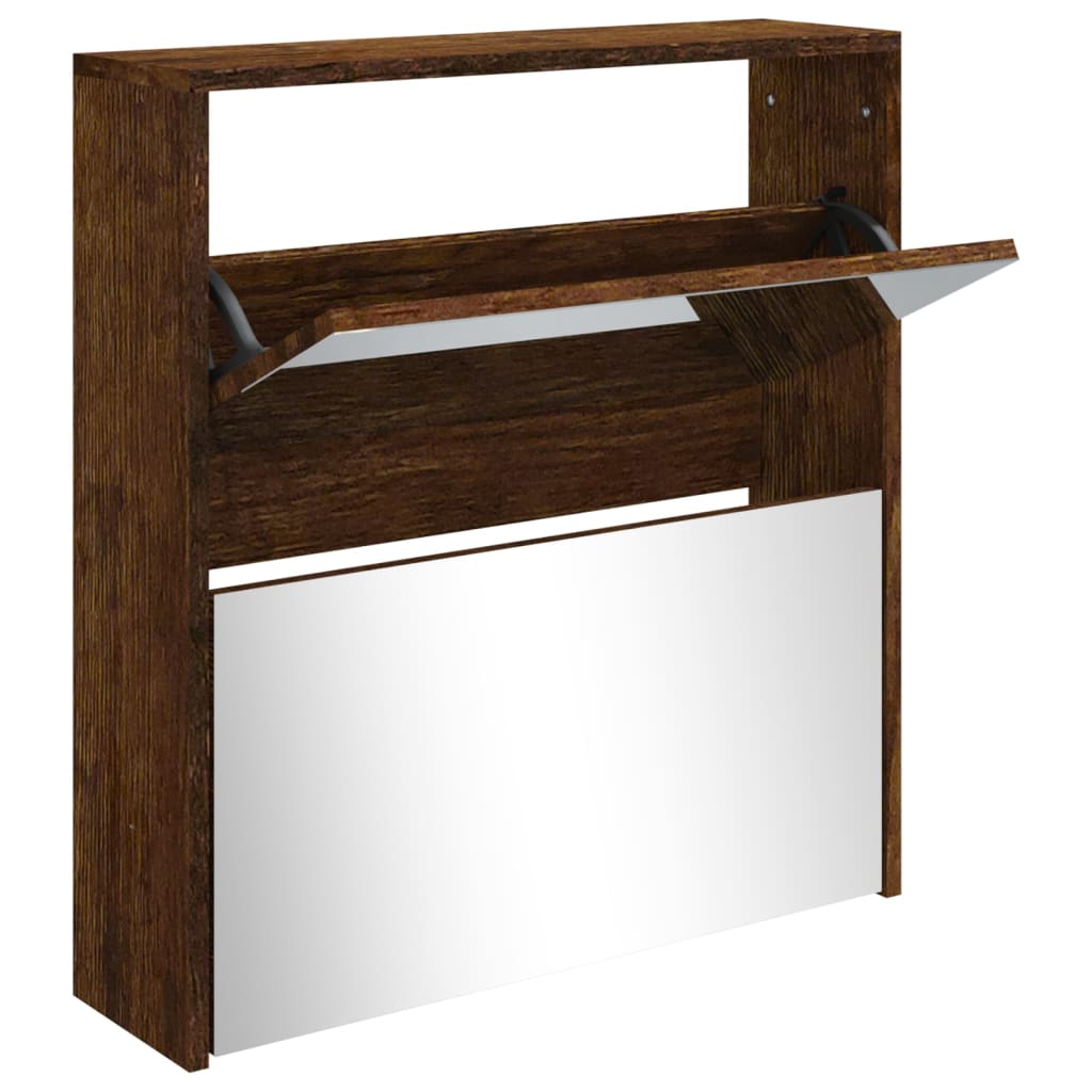 Schuhschrank Mit Spiegel 2 Fächer 63X17X Räuchereiche