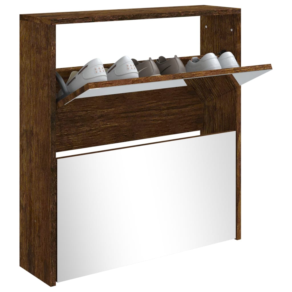 Schuhschrank Mit Spiegel 2 Fächer 63X17X Räuchereiche