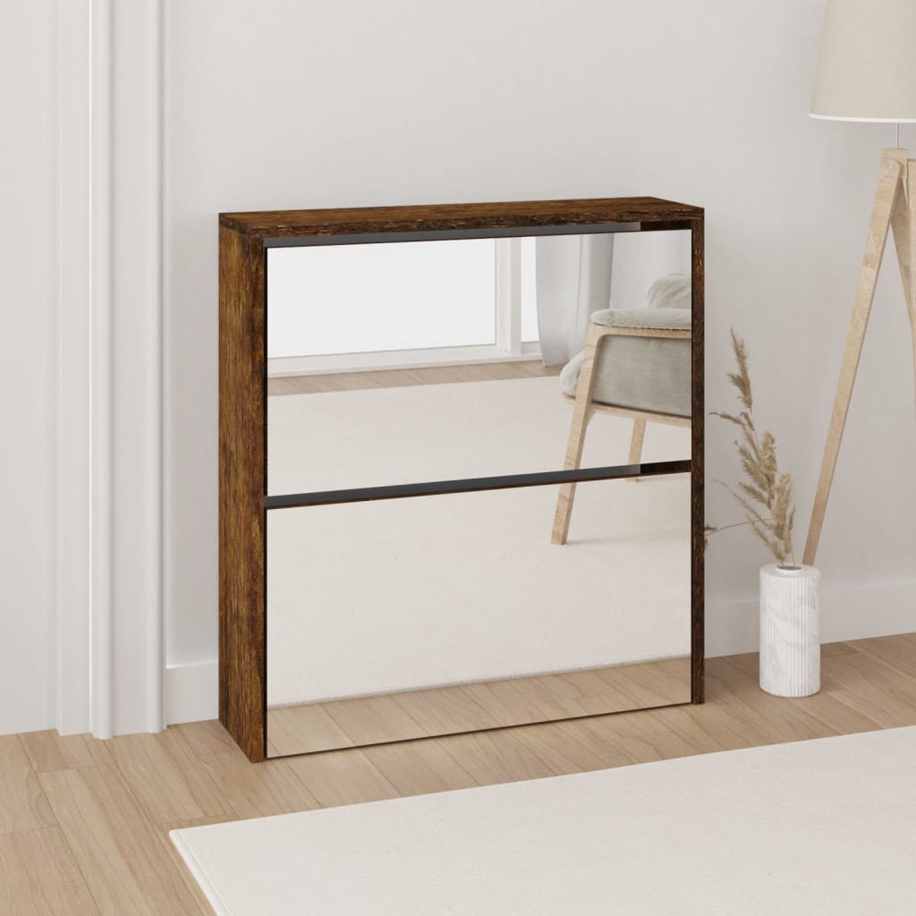 Schuhschrank Mit Spiegel 2 Fächer 63X17X Räuchereiche